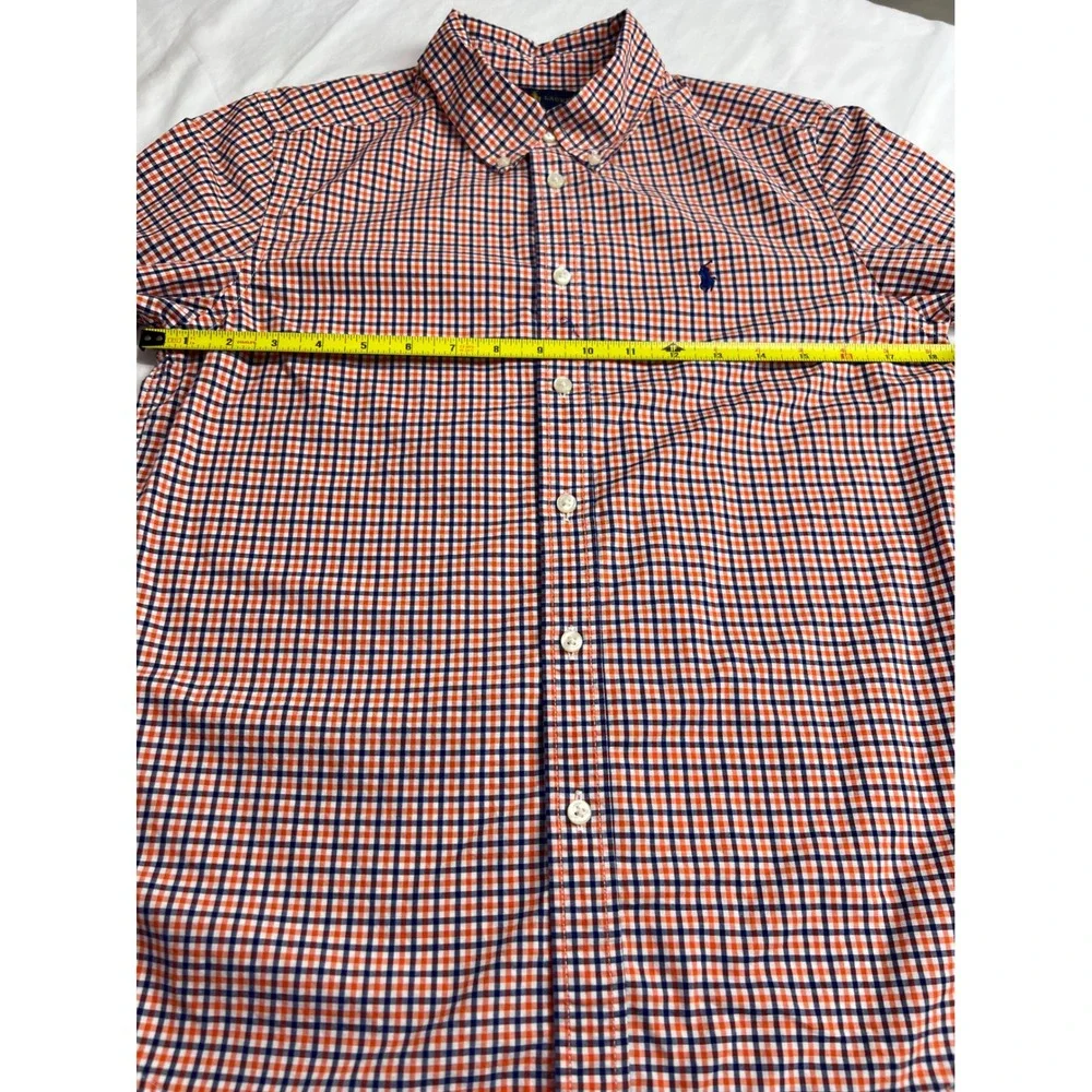 Ralph Lauren Button Down Kids Shirt Size L 14-16 Orange Blue Gingham Classic A57